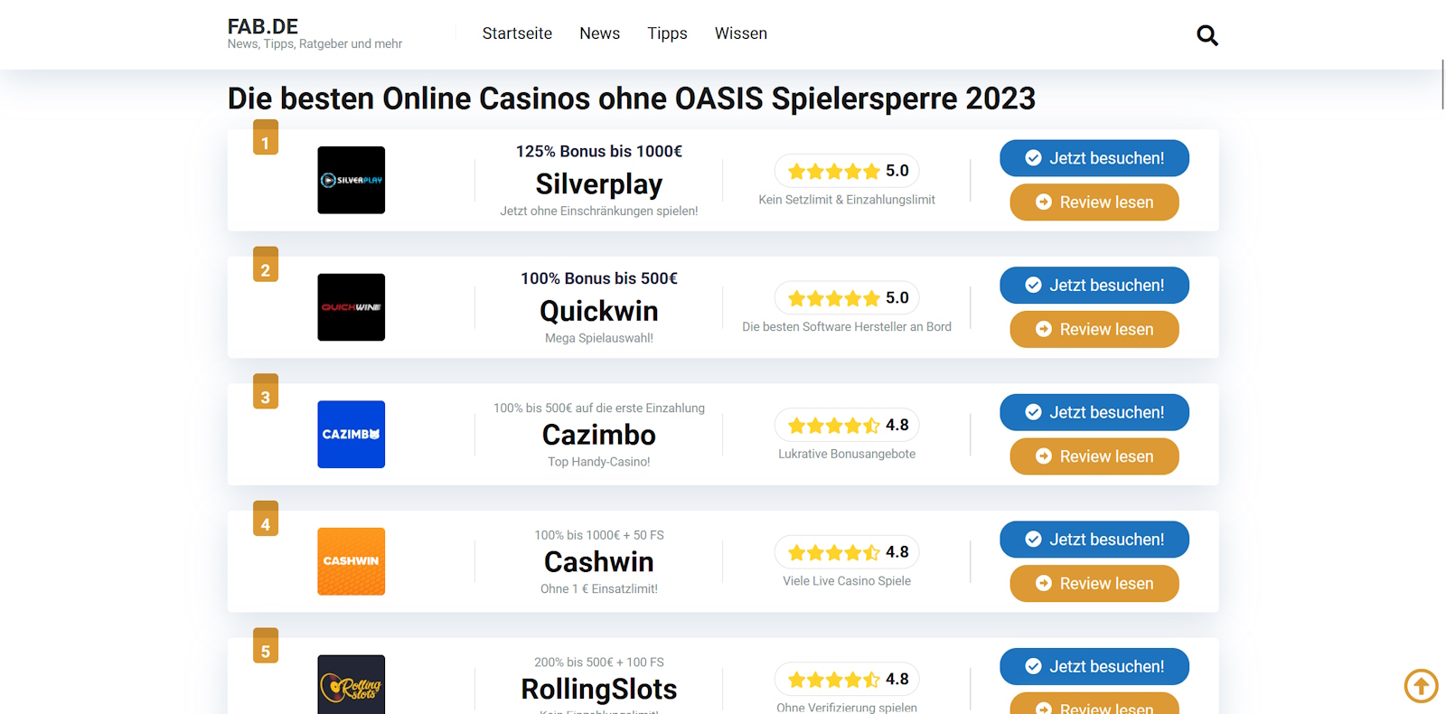 beste online casinos ohne oasis