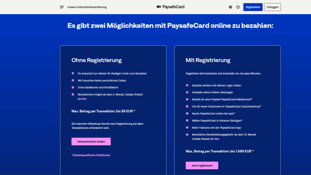 Paysafecard ohne und mit Registrierung
