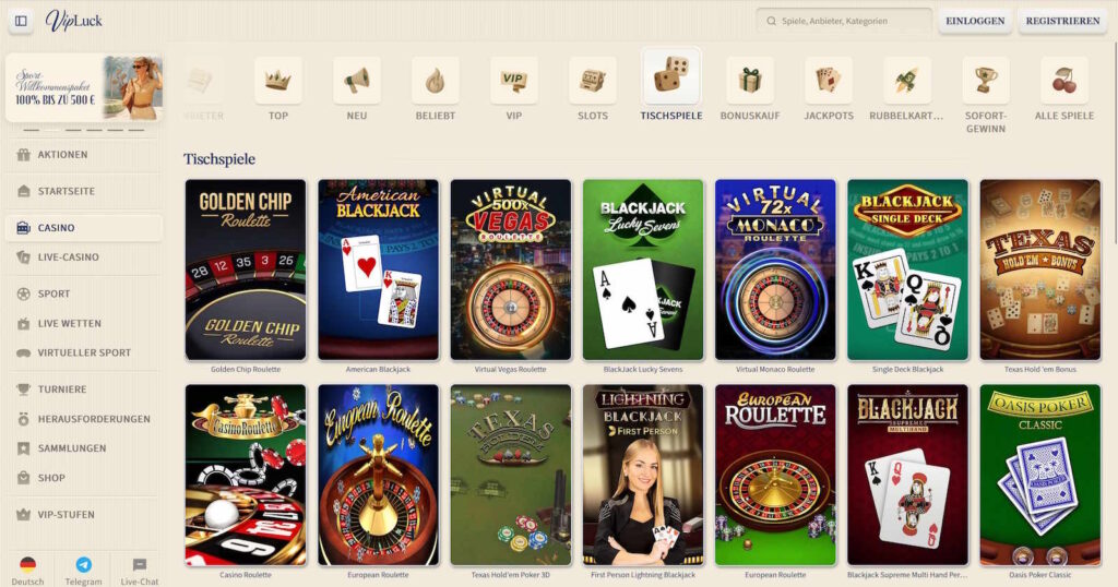 VipLuck Tischspiele